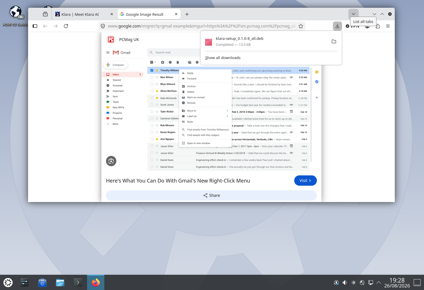 Firefox download complete notice for klara-setup_0.1.0-8_all.deb
