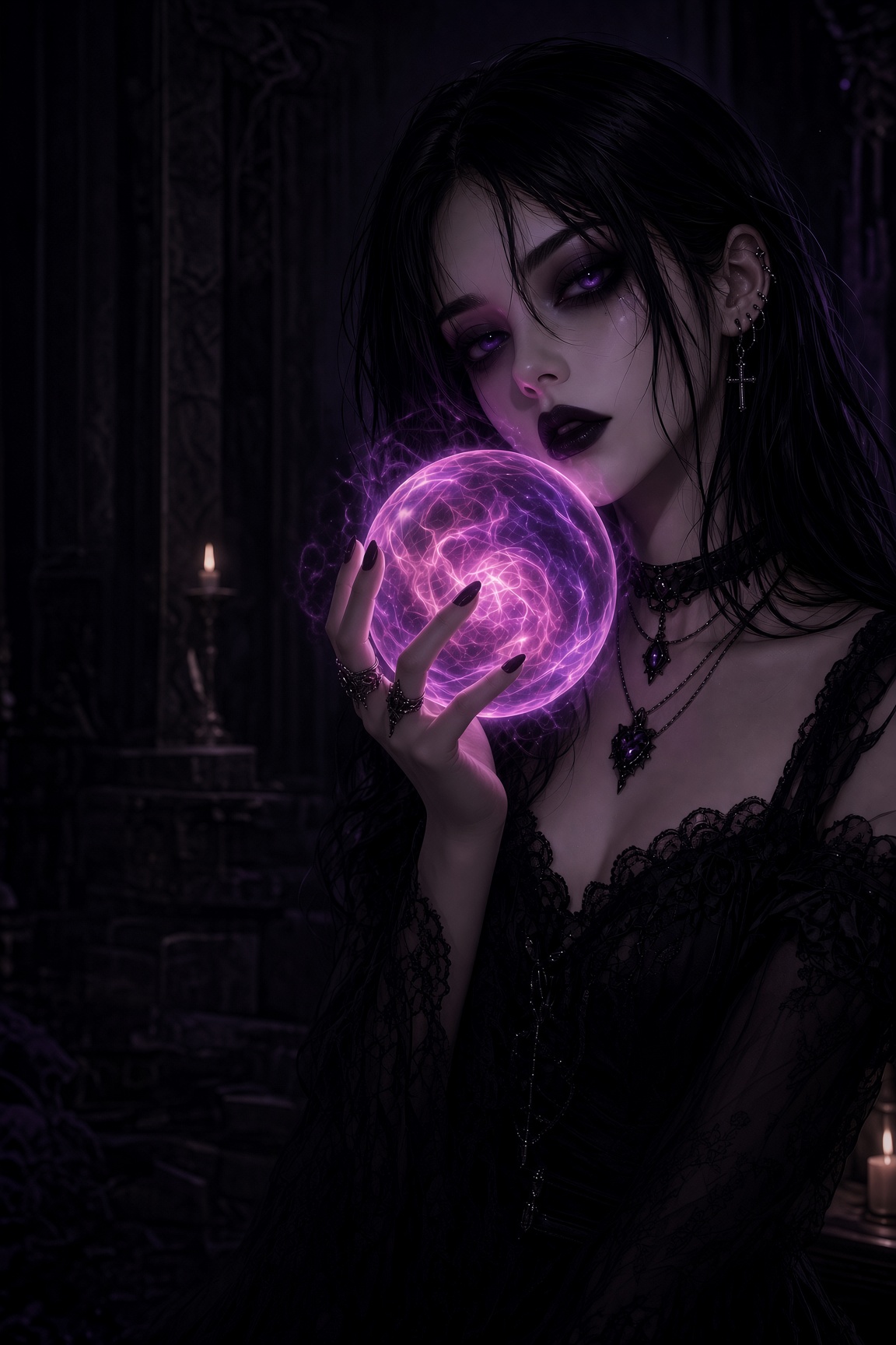 Klara, a gothic plasma companion holding a living orb — local desktop assistant for Kubuntu